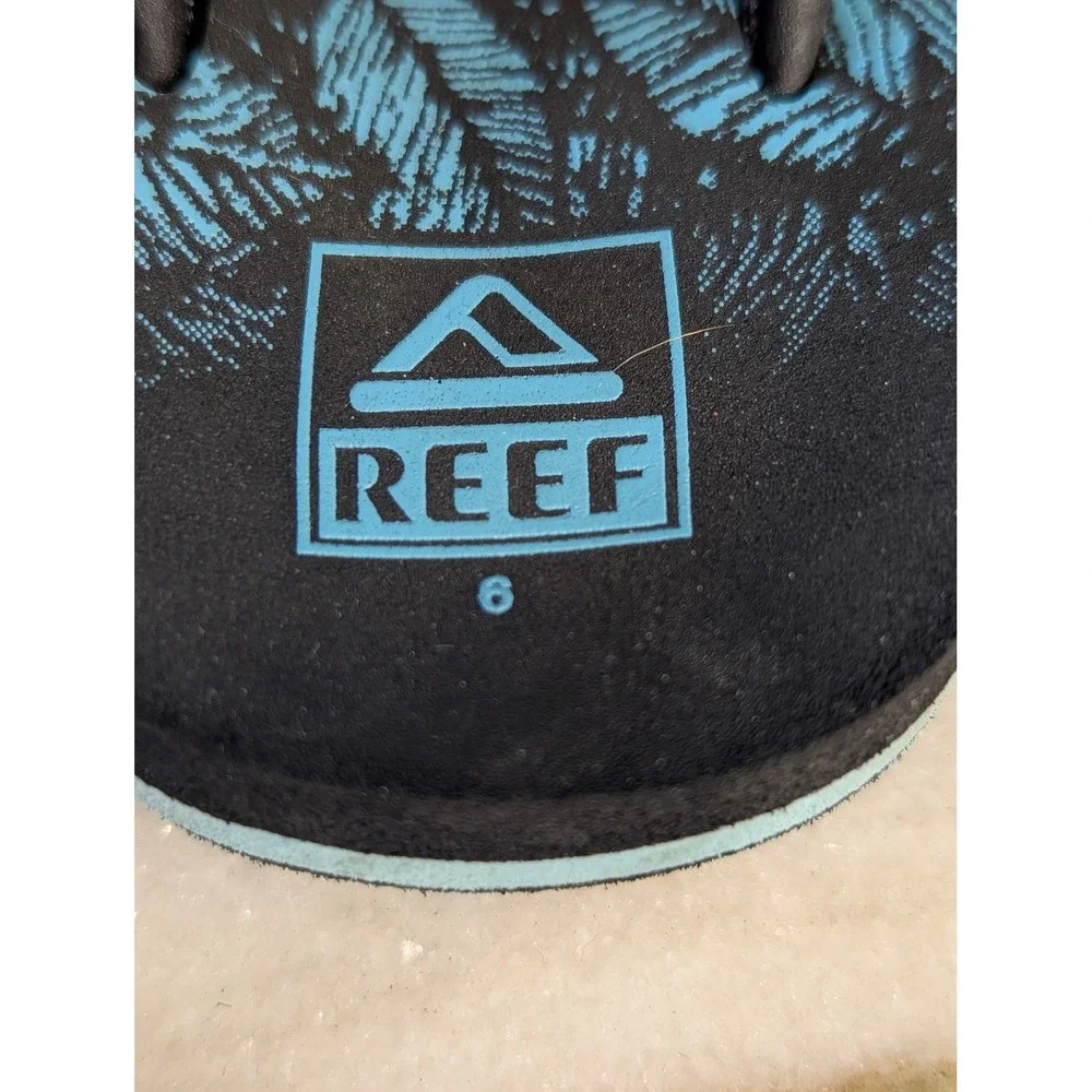 Reef Ahi Infant Sandals Black Blue Palm Leaf Print Flip Flops 6 Elastic Back